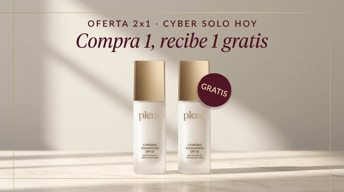 Dos frascos de Plena juntos, con una etiqueta que dice «2x1 Cyber».